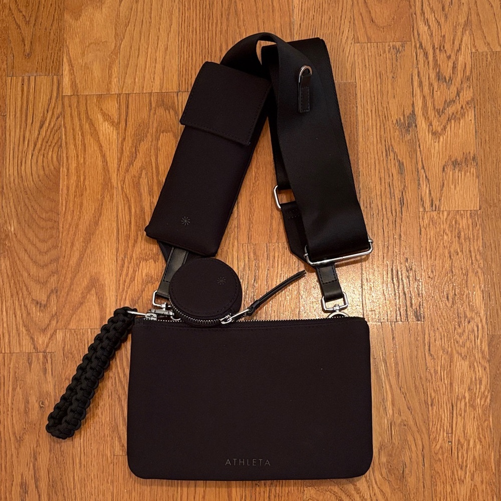 Athleta Black Crossbody Bag with Braided Handle